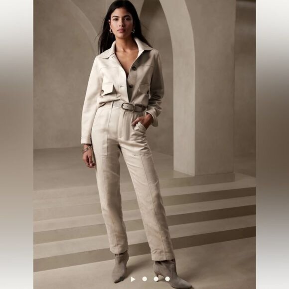 Banana Republic Factory Women’s Pants Size 18 Vegan Suede Straight Stone NWT - Picture 1 of 16